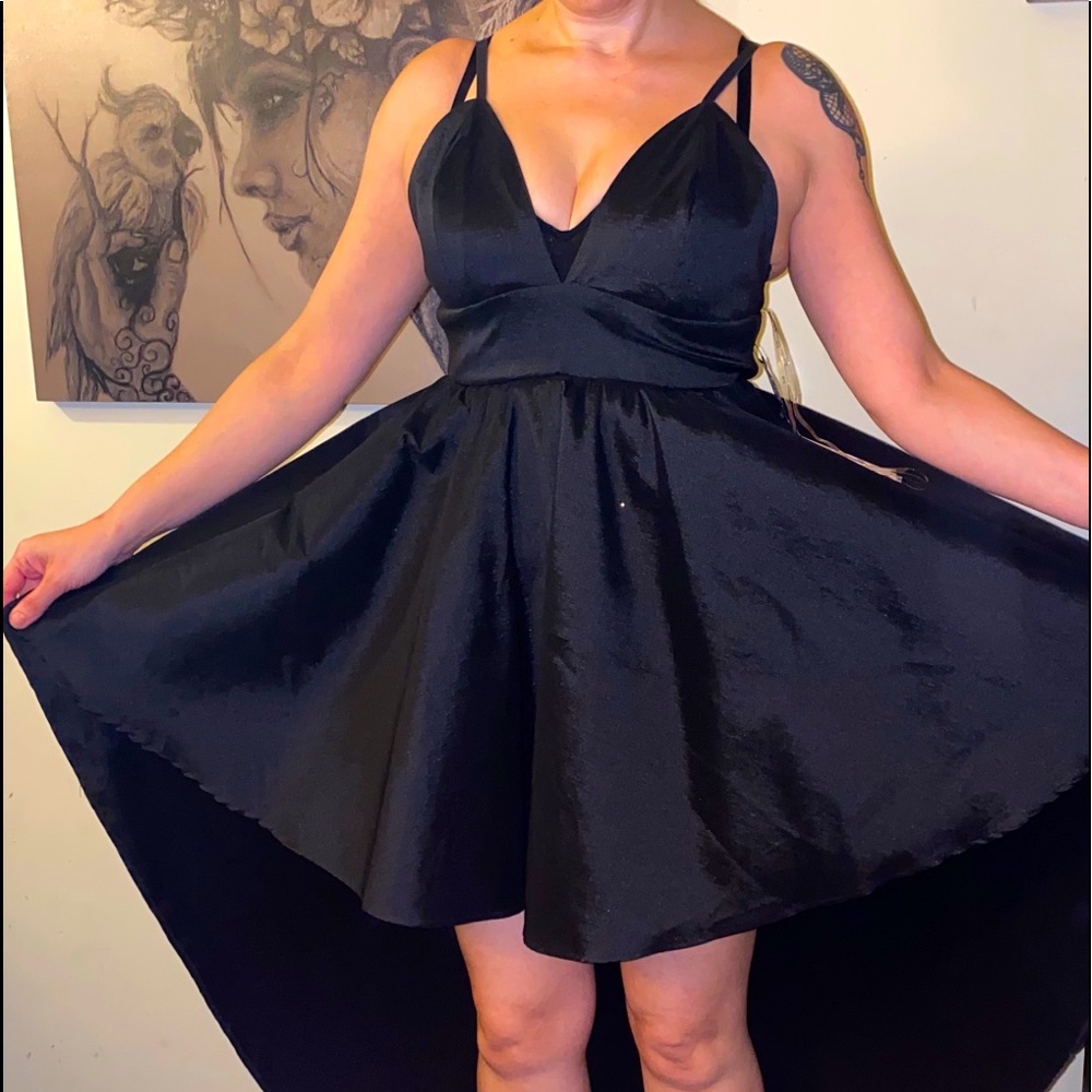 Brand New Iris hi lo Black Dress with long train.